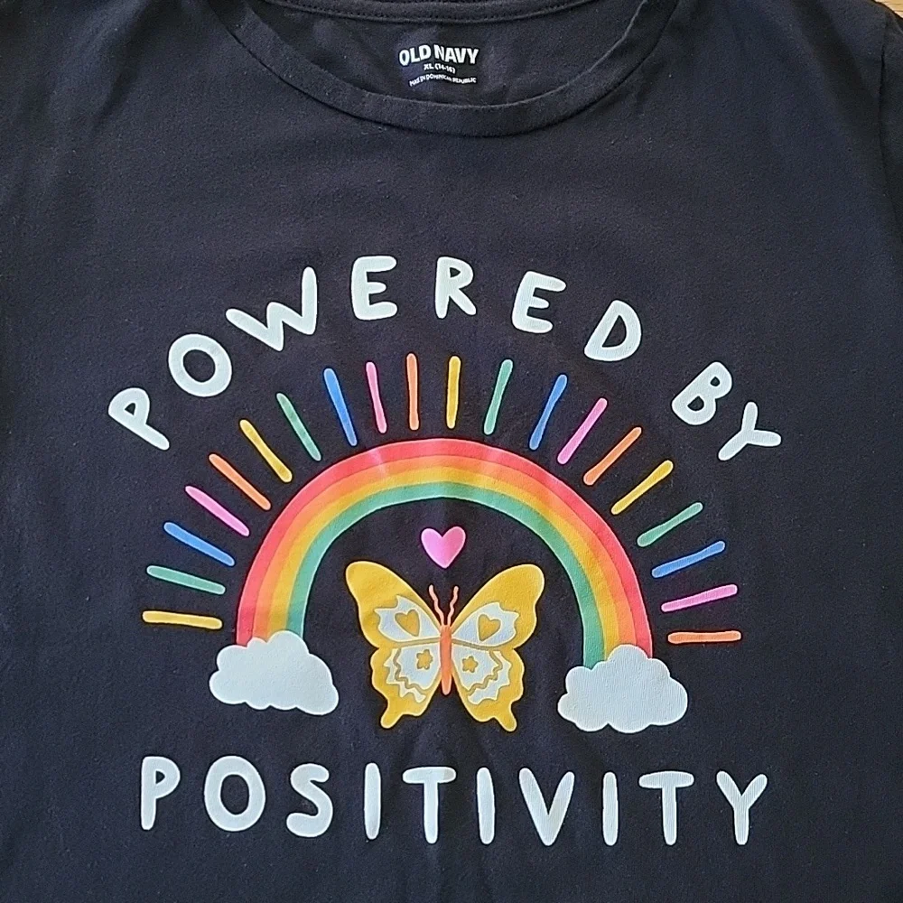🐞4/$10🐞 Old Navy Kids Black Rainbow Positivity Graphic T-shirt Size XL (14-16)